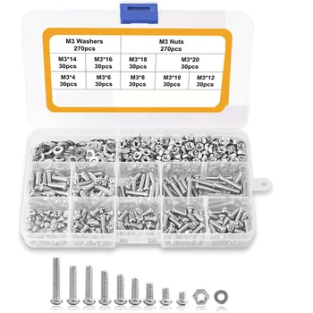 810Pcs Screw Assortment Kit 304 Stainless Steel Phillips Pan Head Machine Screws Bolts Nuts Lock Flat Washers(M3)
810Pcs Screw Assortment Kit 304 Stainless Steel Phillips Pan Head Machine Screws Bolts Nuts Lock Flat Washers(M3)