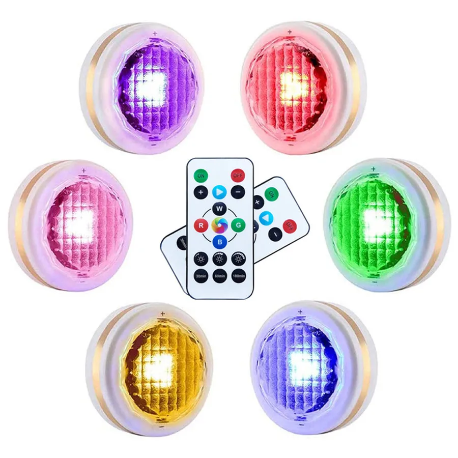 

New Led Cabinet Light RGB Color 3 or 6 PCS Night Lamp & Remote Controller & Timer Home Atmosphere AAA Battery Powered