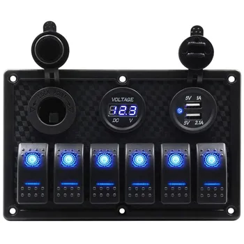 Waterproof 6 Gang Marine Boat Rocker Switch Panel With Fuse 4.2A Dual USB Slot Socket + Digital Voltage Display + Cigarette Ligh
Waterproof 6 Gang Marine Boat Rocker Switch Panel With Fuse 4.2A Dual USB Slot Socket + Digital Voltage Display + Cigarette Ligh