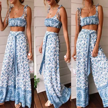 Summer Sets Women Boho Print Two Piece Set Sexy Strapless Crop Tops And Long Wide Leg Pants Summer Beach 2 Pieces Suit #0810
Summer Sets Women Boho Print Two Piece Set Sexy Strapless Crop Tops And Long Wide Leg Pants Summer Beach 2 Pieces Suit #0810