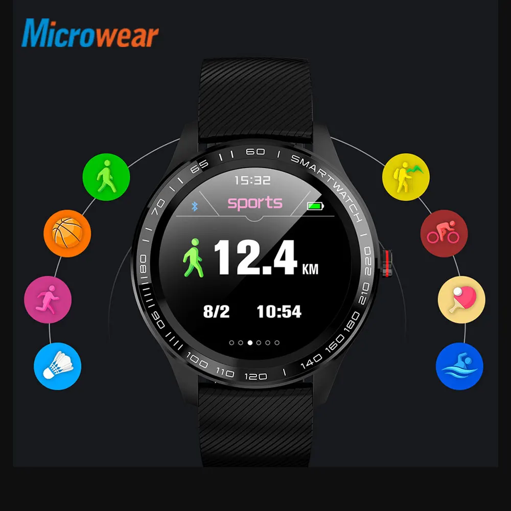 Смарт часы Microwear L9 круглый сенсорный экран нержавеющая сталь ЭКГ частота