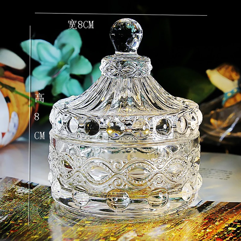 

Relief Crystal Glass Candy Cup Creative Living Room Candy Jar Dried Fruit Plate Sugar Bowl Fruit Cup With Lid Jewelry Box