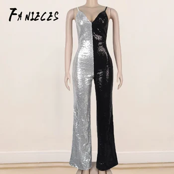 Sexy Sequins Black silver Patchwork Jumpsuit Women Rompers V-Neck Bodysuit Club Party Long Playsuit Macacao Feminino Catsuit
Sexy Sequins Black silver Patchwork Jumpsuit Women Rompers V-Neck Bodysuit Club Party Long Playsuit Macacao Feminino Catsuit