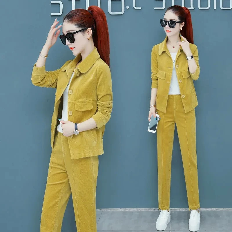 Spring Autumn Corduroy Casual Suit For Women's Fashion Short Coat+Straight Pants Two Piece Sets Pants Set Women 2PCS
Spring Autumn Corduroy Casual Suit For Women's Fashion Short Coat+Straight Pants Two Piece Sets Pants Set Women 2PCS