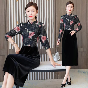 Spring/autumn Fashion Women's Midi Dresses Retro Printed Vestidos Elegant Lace Patchwork Vintage Plus Size 4xl Black Dress Cloth 
Spring/autumn Fashion Women's Midi Dresses Retro Printed Vestidos Elegant Lace Patchwork Vintage Plus Size 4xl Black Dress Cloth