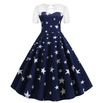 2019 Women Lace Patchwork Swing Vintage Dress Summer Star Print Party Dress Elegant Robe Rockabilly Pin Up Vestidos
2019 Women Lace Patchwork Swing Vintage Dress Summer Star Print Party Dress Elegant Robe Rockabilly Pin Up Vestidos