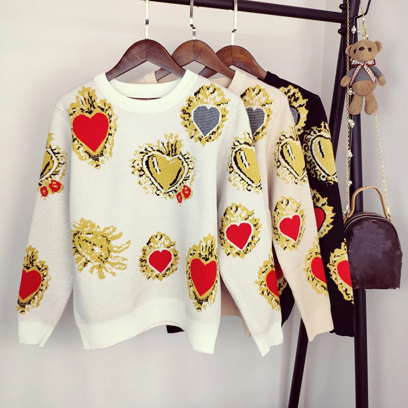 2020 Autumn Sweater Women Winter Heart Pattern Printed Knitwear Pullover Loose Jumper Vintag Warm Office Lady Knitted Sweater
2020 Autumn Sweater Women Winter Heart Pattern Printed Knitwear Pullover Loose Jumper Vintag Warm Office Lady Knitted Sweater