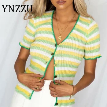 YNZZU Korean Style Striped Knitted Cardigan Women 2020 Spring Summer Short Sleeve Buttons V Neck Female Sweater Tops AT554
YNZZU Korean Style Striped Knitted Cardigan Women 2020 Spring Summer Short Sleeve Buttons V Neck Female Sweater Tops AT554