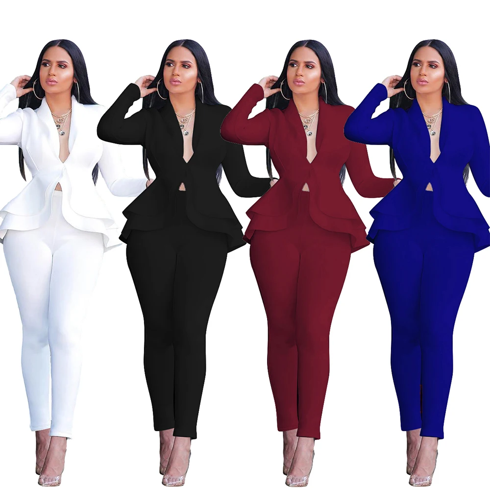 Fashion Blazers Suits Women Long Sleeve Ruffles Jacket +Pencil Pant Two Piece Set Slim Office Tracksuit Outfits Business Uniform
Fashion Blazers Suits Women Long Sleeve Ruffles Jacket +Pencil Pant Two Piece Set Slim Office Tracksuit Outfits Business Uniform