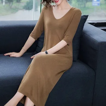 Women Solid Knitted Dresses Lady Half Sleeve Elegant Loose Summer Autumn Fashion Vintage Mid-Calf Dresses AA318
Women Solid Knitted Dresses Lady Half Sleeve Elegant Loose Summer Autumn Fashion Vintage Mid-Calf Dresses AA318