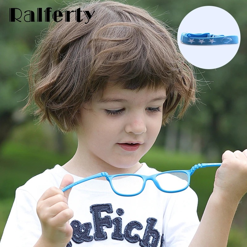 

Ralferty Kids Glasses Frame Children Unbreakable Non-screw TR90 Silica gel Eyeglasses With Lanyard Optic Glasses Spectacles K303