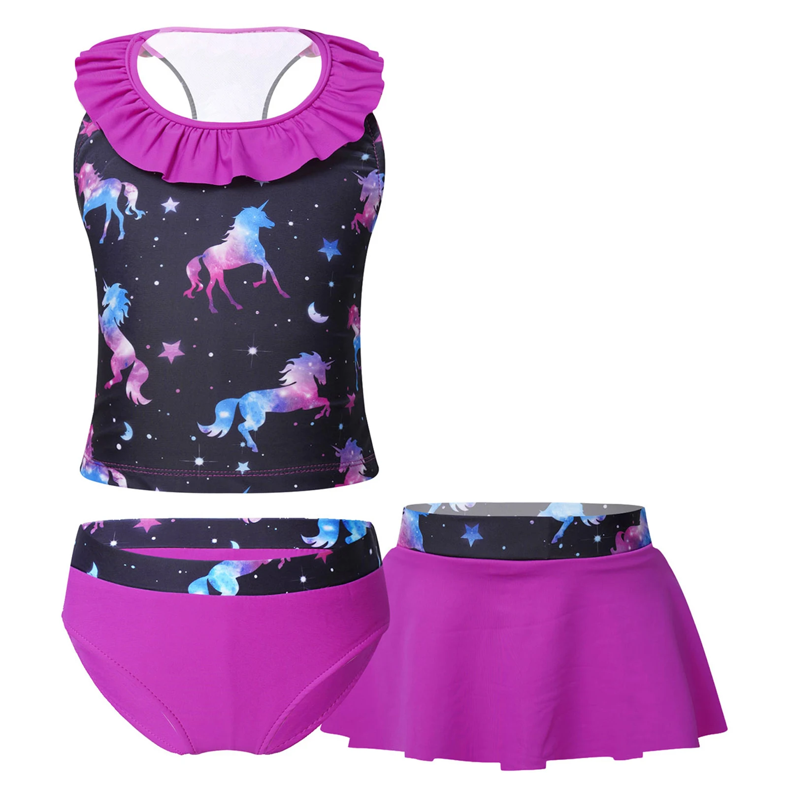 

3PCS Kids Girls Tankini Beachwear Summer Sets Floral Print Sleeveless Tank Vest Tops Short and Bikini Swimwear Swimsuits Outfits