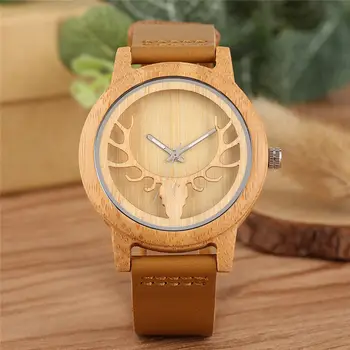 Delicate Hollow Out Moose Pattern Wood Watch Lightweight Bamboo Wooden Wristwatch Practical Luminous Function Leather Band 
Delicate Hollow Out Moose Pattern Wood Watch Lightweight Bamboo Wooden Wristwatch Practical Luminous Function Leather Band