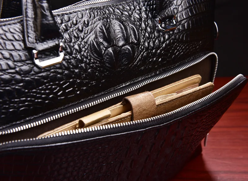 Luxury Design Mens Briefcase Genuine Leather Laptop Document Case Fashion Attache Messenger Bag Tote Portfolio Black Crocodile