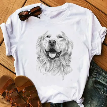 Papillon Dog Golden Retriever Mujer Camisetas 흰색 상의 티셔츠, 그래픽 반팔 티셔츠, 폴리에스터 티셔츠, 여름 미학