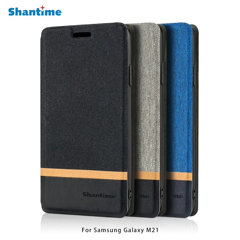 Холщовый чехол для телефона из искусственной кожи Samsung Galaxy M21 откидной Чехол