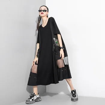 Summer Dress O-neck Tassel Sequined Cat Street dress personalized Mesh Patchwork Long dresses Women Clothing Robes T90381
Summer Dress O-neck Tassel Sequined Cat Street dress personalized Mesh Patchwork Long dresses Women Clothing Robes T90381