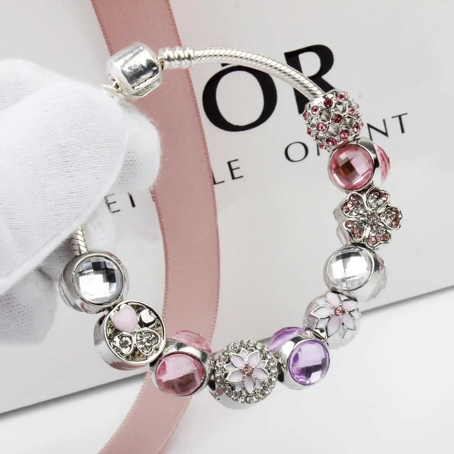 sparkling diy crystal bead bracelet flower alloy