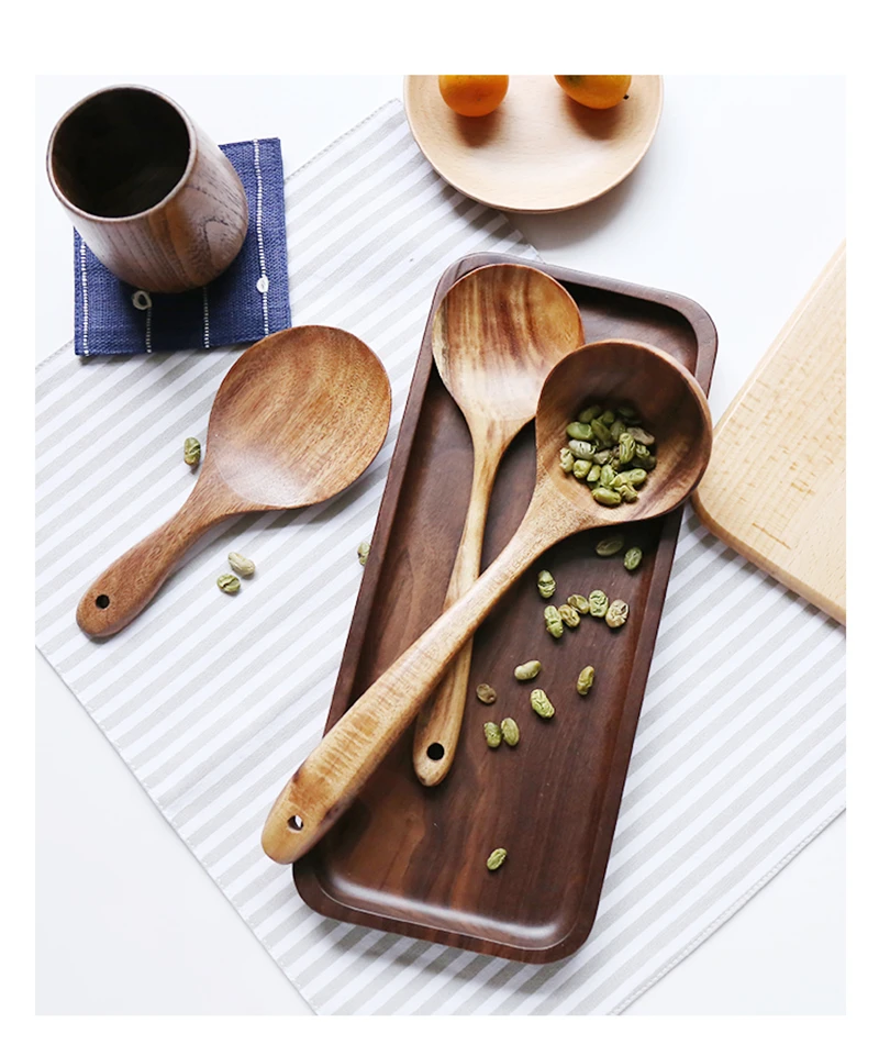 Thailand Teak Natural Wood Tableware Spoon Ladle Turner Long - Temu
