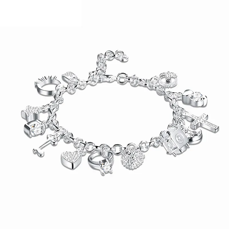 2 Colors Moon Star Sun Cross Heart Lock Key Circle Charm Bracelets Women 925 Sterling Silver Lovely 13 Charms Bangle Jewelry
2 Colors Moon Star Sun Cross Heart Lock Key Circle Charm Bracelets Women 925 Sterling Silver Lovely 13 Charms Bangle Jewelry