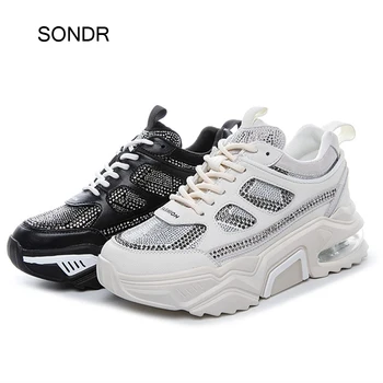 White Shoes Women Crystals Sneakers Genuine Leather Spring Ladies chunky footware Rhinestones Female zapatos de mujer Breathable 
White Shoes Women Crystals Sneakers Genuine Leather Spring Ladies chunky footware Rhinestones Female zapatos de mujer Breathable