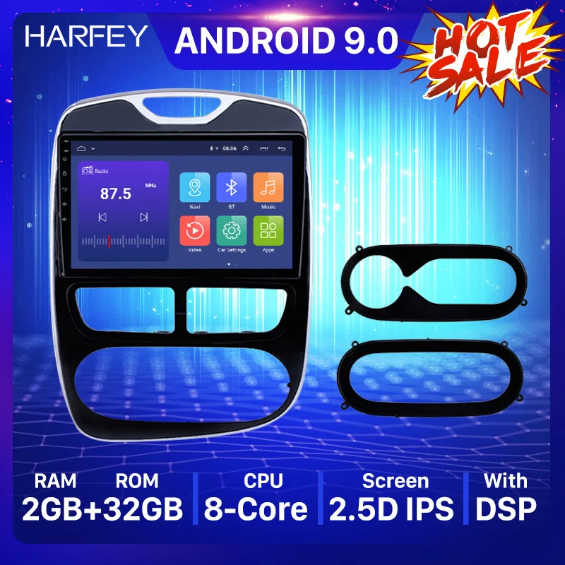 Harfey 10 1 дюймов Автомобильный мультимедийный Android 9 0 плеер для 2012-2015 2016 Renault Clio