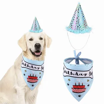 

1Set Party Pet Dogs Caps Cat Dog Bibs Birthday Costume Design Head-wear Hat Christmas Bandana Hat Scarf Pets Supplies