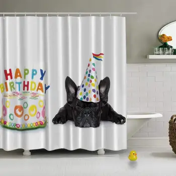 Birthday Decorations for Kids Shower Curtain Blue Shower Curtain,Sleepy French Bulldog Party Cake with Candles Cone Hat 
Birthday Decorations for Kids Shower Curtain Blue Shower Curtain,Sleepy French Bulldog Party Cake with Candles Cone Hat