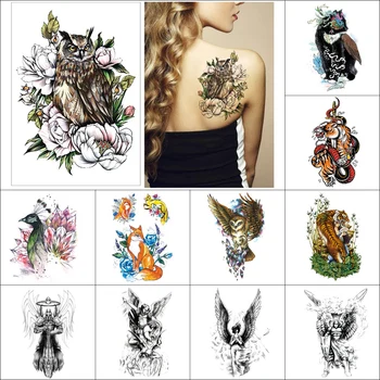 Waterproof tattoo sticker small size for Half an arm watercolour tiger cat flower bird black Feather Wings Fake tattoo 210*148mm 
Waterproof tattoo sticker small size for Half an arm watercolour tiger cat flower bird black Feather Wings Fake tattoo 210*148mm