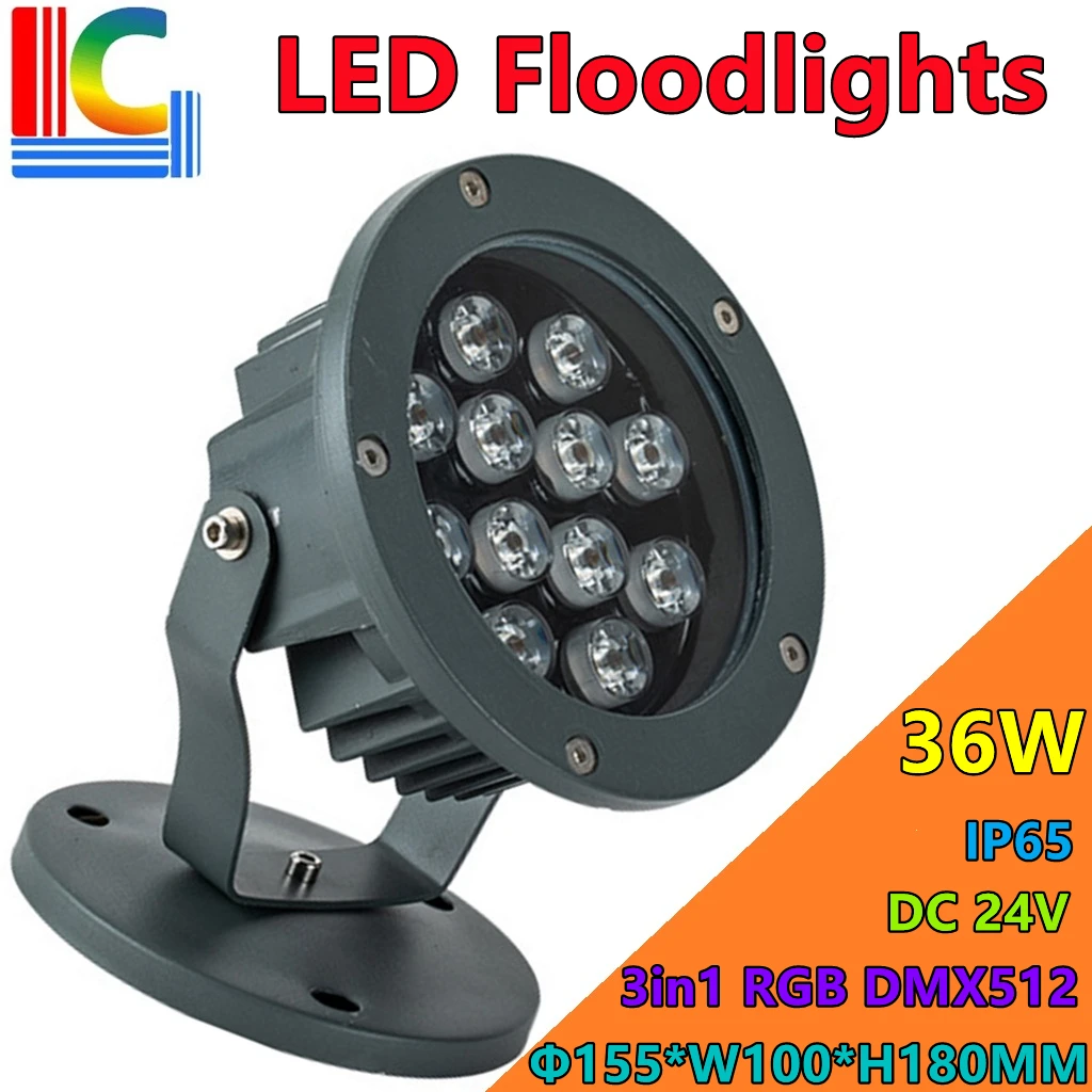 

DMX512 36W 12W LED Floodlight IP65 Waterproof outdoor Landscape Lighting 24V RGB colorful spotlight Forest Park Villa Garden DIY