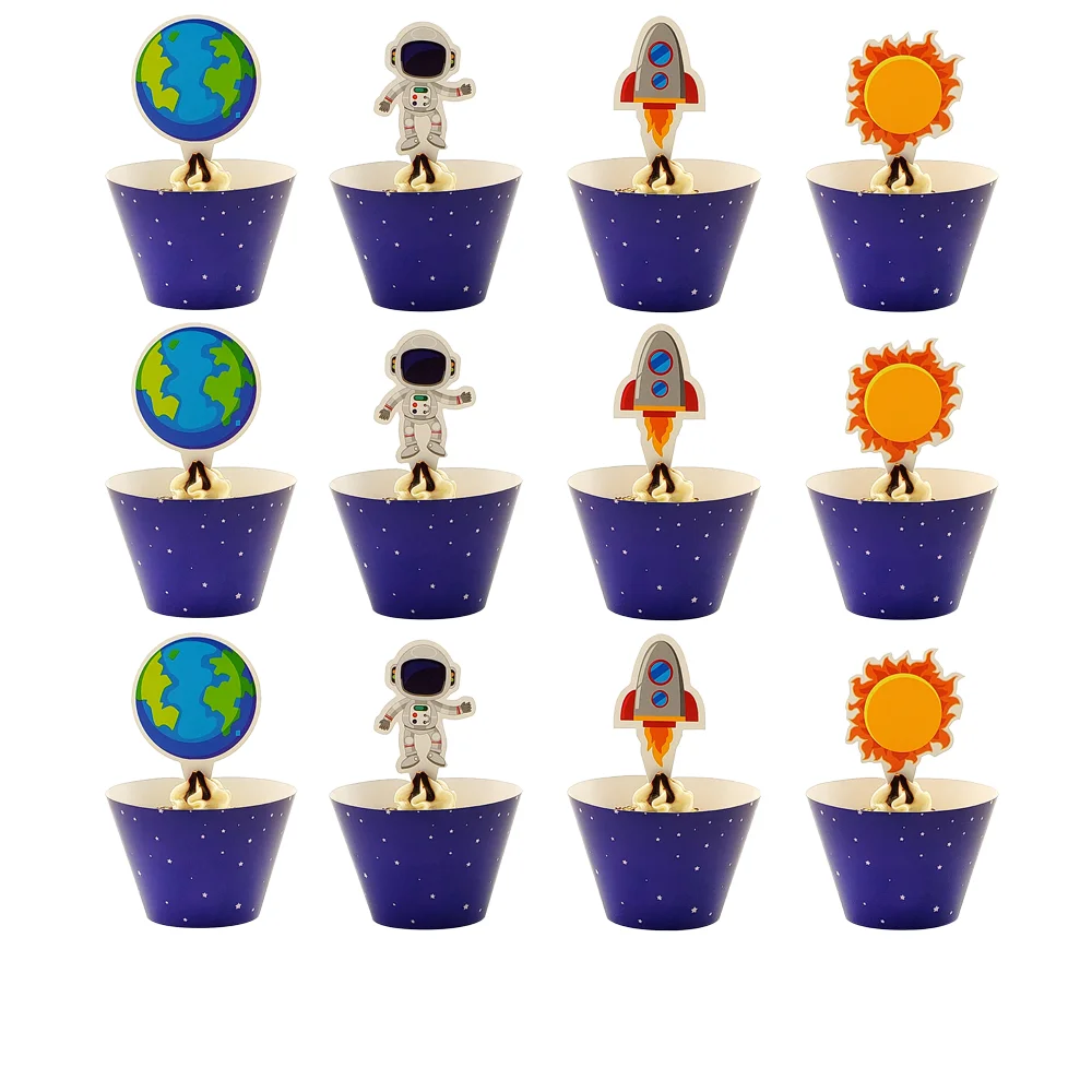 Cake Accessory 24pcs/lot Astronaut Solar Space 12pcs Wrappers +12pcs Toppers for Children Kids Birthday Party Cupcake Decoration
Cake Accessory 24pcs/lot Astronaut Solar Space 12pcs Wrappers +12pcs Toppers for Children Kids Birthday Party Cupcake Decoration