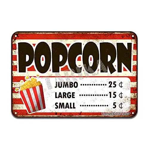 Прайс-лист на попкорн Jumbo 25 центов большой 15 cnet маленький 5 Железный постер