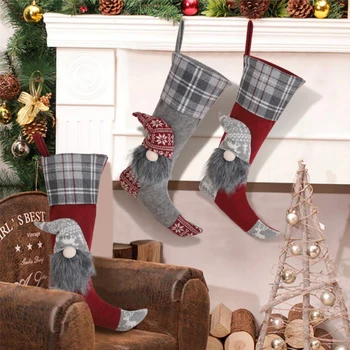 Christmas Santa Stocking Plaid Pattern Gift Holder Bags with Santa Doll Xmas Tree Hanging Sock Ornament New
Christmas Santa Stocking Plaid Pattern Gift Holder Bags with Santa Doll Xmas Tree Hanging Sock Ornament New