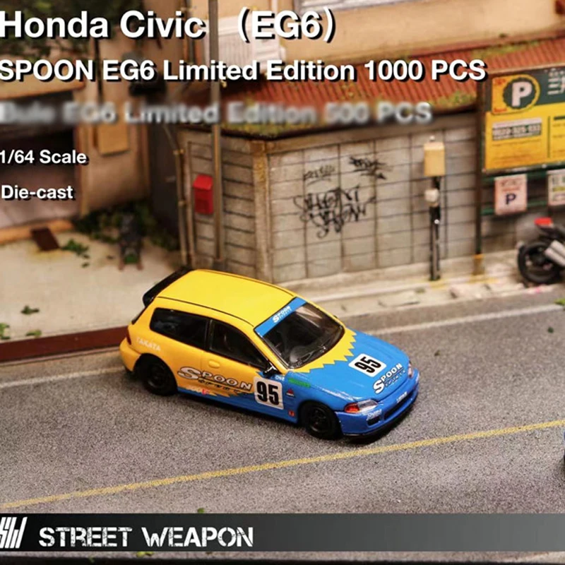 Фото Street Weapon 1:64 Model Car Honda Civic EG6 Spoon #95 Alloy Die-cast Vehicle Display Collection | Игрушки и хобби