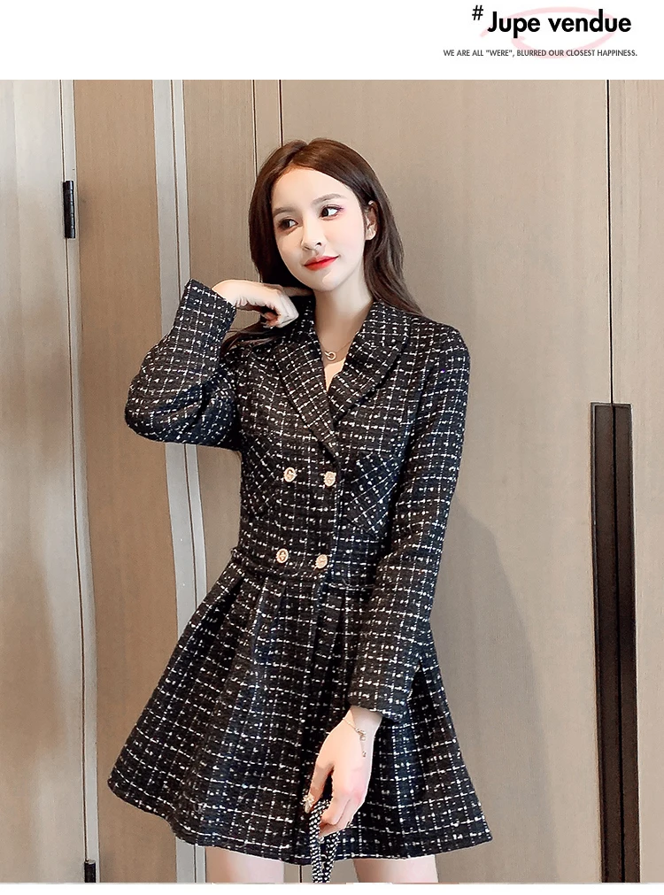SALE Chane Style Retro Black Tweed Plaid Jacket Dresses JKP4855 SALE Chane Style Retro Black Tweed Plaid Jacket Dresses JKP4855