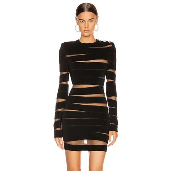 Deer Lady Women Bandage Dress High Quality 2020 Party Black Mesh Long Sleeve Bandage Dress Bodycon Mini Dress Sexy Clubwear 
Deer Lady Women Bandage Dress High Quality 2020 Party Black Mesh Long Sleeve Bandage Dress Bodycon Mini Dress Sexy Clubwear