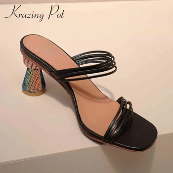 Krazing pot cow leather narrow band high fashion modern high strange heel slip on shoes women slingback beauty lady sandals L56 
Krazing pot cow leather narrow band high fashion modern high strange heel slip on shoes women slingback beauty lady sandals L56