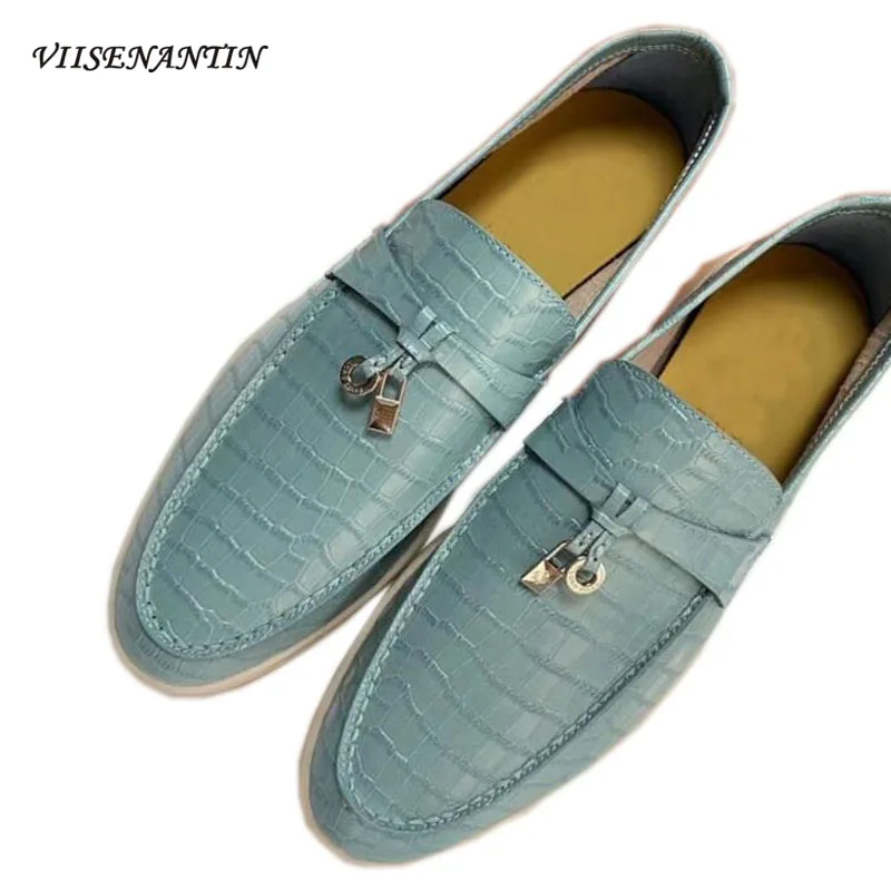 Crocodile Pacttern Round Toe Slip-on Casual Loafers Genuine Leather Flats Metal Decor Spring/Autumn Designer Shoes for Women
Crocodile Pacttern Round Toe Slip-on Casual Loafers Genuine Leather Flats Metal Decor Spring/Autumn Designer Shoes for Women