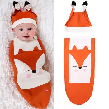 

2PCS Cute Newborn Infant Baby Girl Boy Fox Swaddle Wrap Blanket Sleeping Bag Gown Sleepwear 0-6M