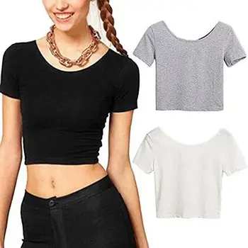 Women Sexy Scoop Neck Crop Tops Short Sleeve Bare-Midriff Casual Blouse T-Shirt High Waist Scoop Neck Slim Short Tee T-Shirt
Women Sexy Scoop Neck Crop Tops Short Sleeve Bare-Midriff Casual Blouse T-Shirt High Waist Scoop Neck Slim Short Tee T-Shirt
