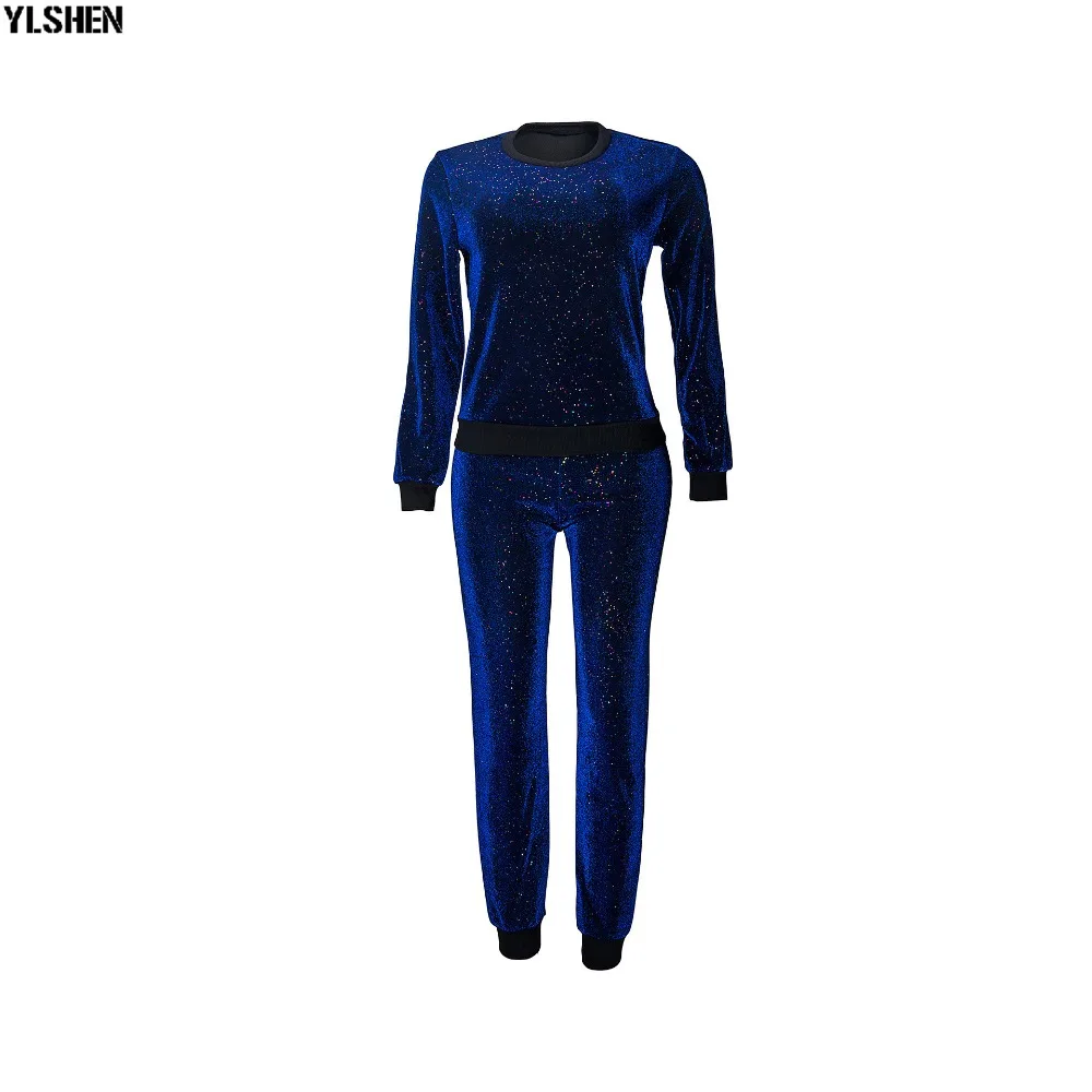 2 Two Piece Set Women Tracksuit Sexy Sequins Long Sleeve Clothes Plus Size Club Outfits Tops +Pants Sweat Suits Matching Sets 35