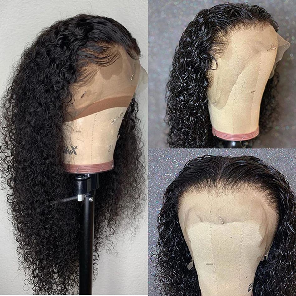 China 180% Density Curly Human Hair Wig 13x4 Pre Plucked Lace Wig Peruvian Remy Natural Curly Lace Front Human Hair Wigs Free Part