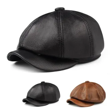 

[JAMONT] New Autumn Winter Genuine Leather Hat Newsboy Cap Men Beret Fashion Octagonal Hats Outdoor Men's Caps Gorras Casquette