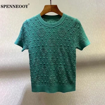 SPENNEOOY Designer Custom Runway Female Summer Green Leisure Knitting T Shirt Women Short Sleeve Embroidery Vintage Tees Tops
SPENNEOOY Designer Custom Runway Female Summer Green Leisure Knitting T Shirt Women Short Sleeve Embroidery Vintage Tees Tops
