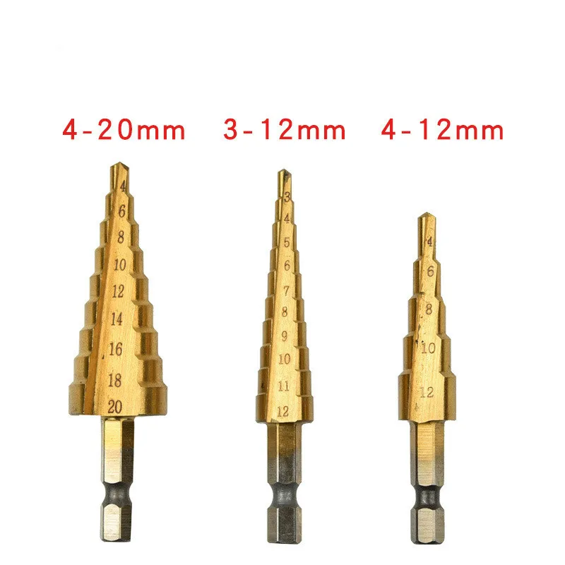 3pcs HSS Steel Titanium Step Drill Bits 3-12mm 4-12mm 4-20mm Step Cone Cutting Tools Steel Woodworking Wood Metal Drilling Set
3pcs HSS Steel Titanium Step Drill Bits 3-12mm 4-12mm 4-20mm Step Cone Cutting Tools Steel Woodworking Wood Metal Drilling Set