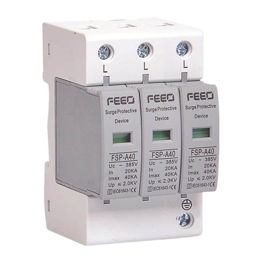 AC SPD 3P 20-40KA 385V Surge Voltage Protection Lightning Protection Over Voltage Protection Device
AC SPD 3P 20-40KA 385V Surge Voltage Protection Lightning Protection Over Voltage Protection Device