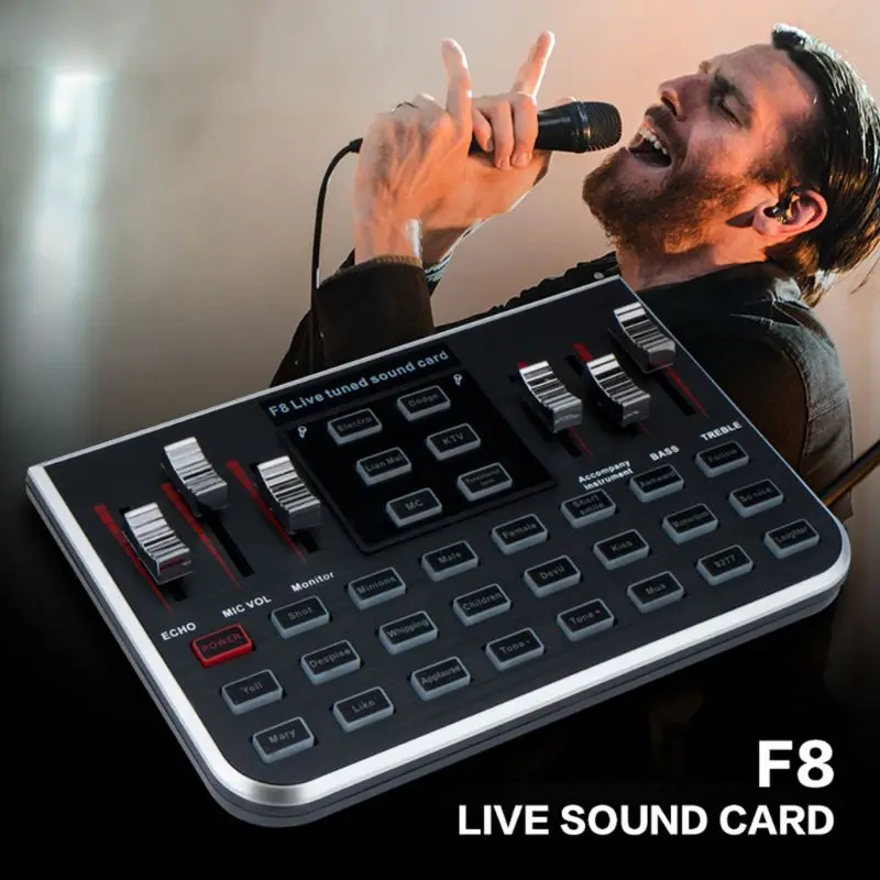1 Set F8 Live Sound Card English Version 6 Modes Voice Mixer Microphone Webcast Entertainment Streamer for Phone Computer
1 Set F8 Live Sound Card English Version 6 Modes Voice Mixer Microphone Webcast Entertainment Streamer for Phone Computer