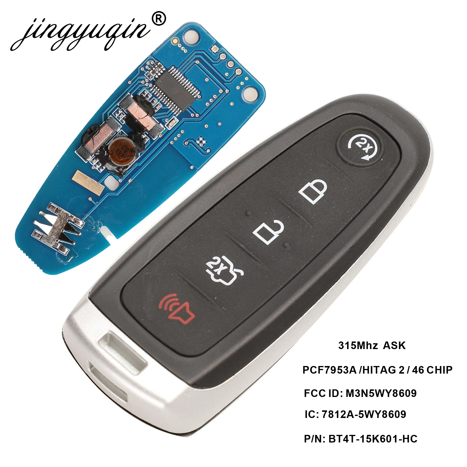 

jingyuqin Smart Remote Key Fob M3N5WY8609 315Mhz ID46 For Ford Edge Escape 5 Buttons Car Keyless HU101 FO38