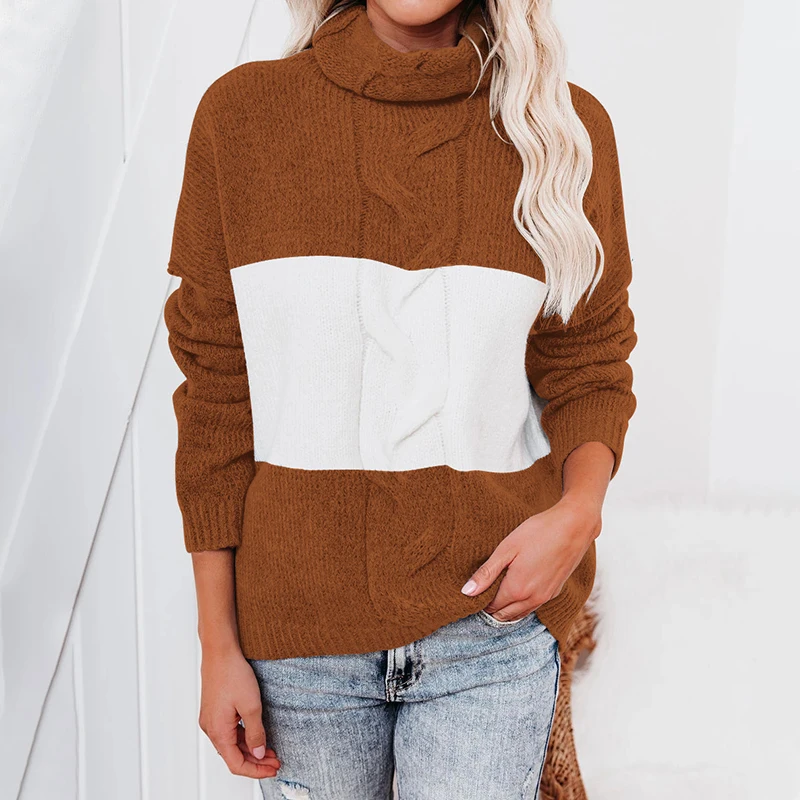 Women Knit Turtleneck Sweater Adults Color Block Long Sleeve Pullover Girls Casual Sweaters for Autumn Winter 
Women Knit Turtleneck Sweater Adults Color Block Long Sleeve Pullover Girls Casual Sweaters for Autumn Winter