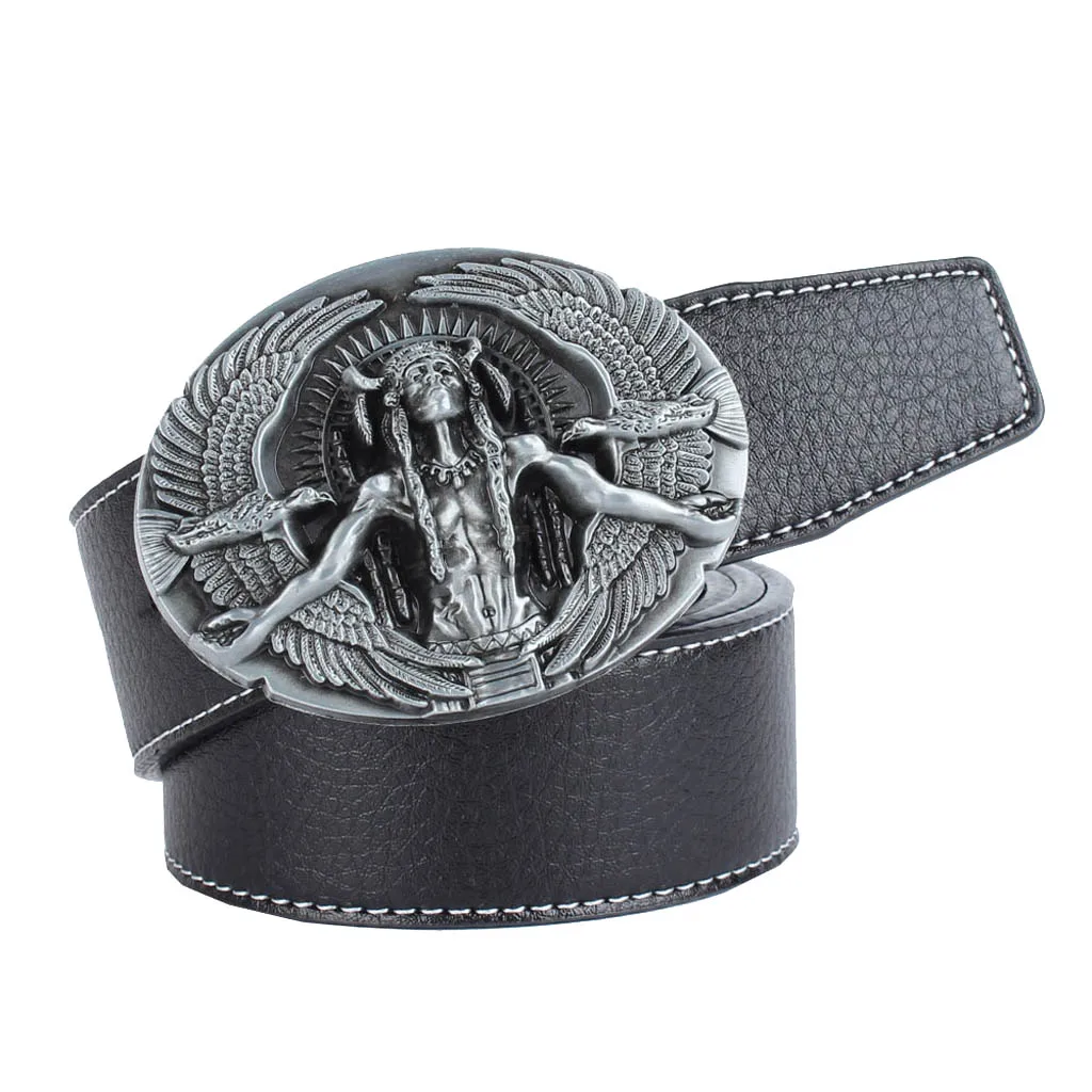 Men's PU Leather Casual Belt with Oval Zinc Alloy Carved Native Chief Eagle Buckle Waistband Men's PU Leather Casual Belt with Oval Zinc Alloy Carved Native Chief Eagle Buckle Waistband